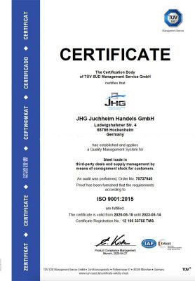 JHG TÜV SÜD ISO Certificate EN