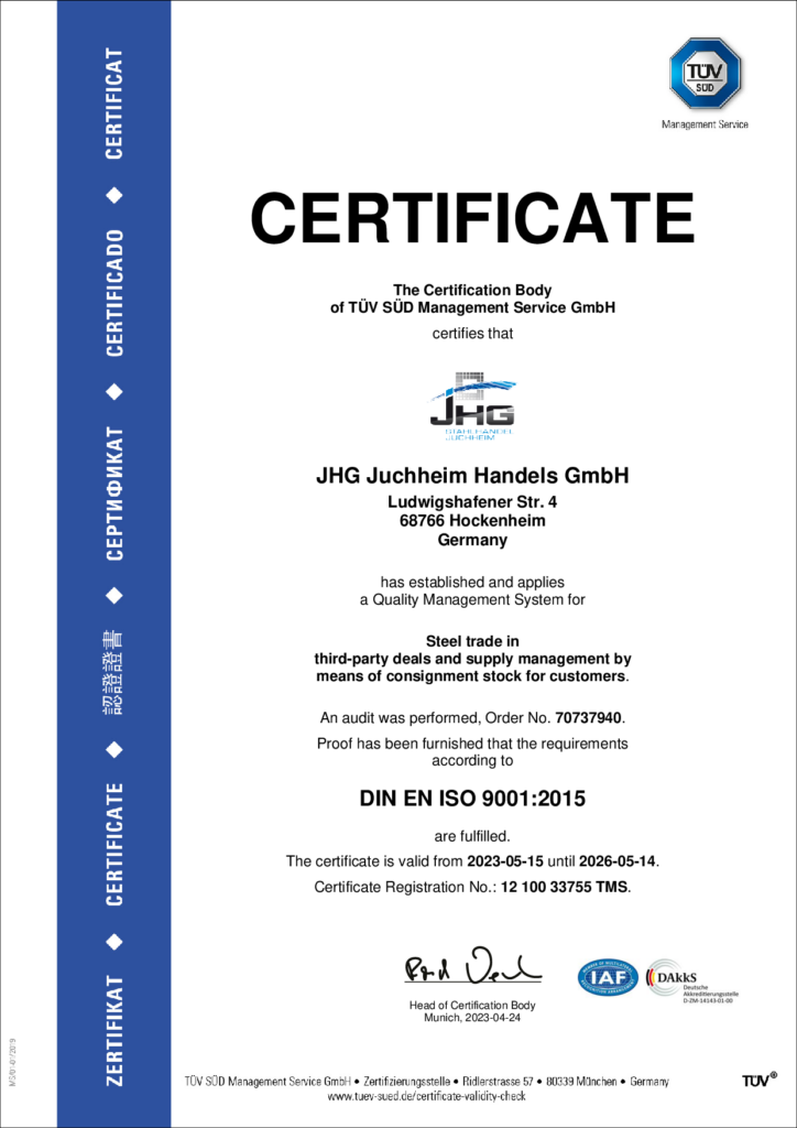 JHG Stahlhandel Juchheim – Made-To-Measure Steel | Industrial Products